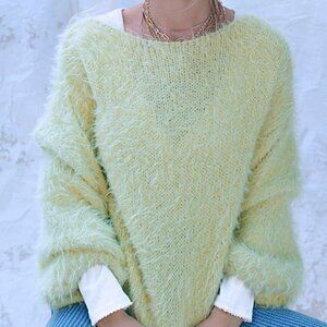 Free People Flurry Sweater in "Limey" Lime Green, Off the Shoulder